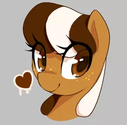 Size: 392x387 | Tagged: safe, artist:thebatfang, derpibooru import, oc, oc:s'mare, unofficial characters only, pony, aggie.io, bust, cute, eye clipping through hair, female, gray background, heart, image, looking at you, lowres, mare, png, portrait, simple background, smiling, solo