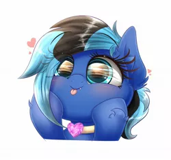 Size: 1884x1760 | Tagged: safe, alternate version, artist:phoenixrk49, derpibooru import, oc, unofficial characters only, pony, ear fluff, eye clipping through hair, eye reflection, fangs, heart, hoof on cheek, image, jpeg, reflection, simple background, solo, tongue out, white background
