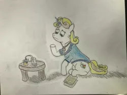 Size: 4032x3024 | Tagged: safe, artist:mlpfantealmintmoonrise, derpibooru import, oc, oc:guiding light, unofficial characters only, unicorn, colored pencil drawing, commission, g4 style, image, jpeg, pencil drawing, sketch, solo, traditional art