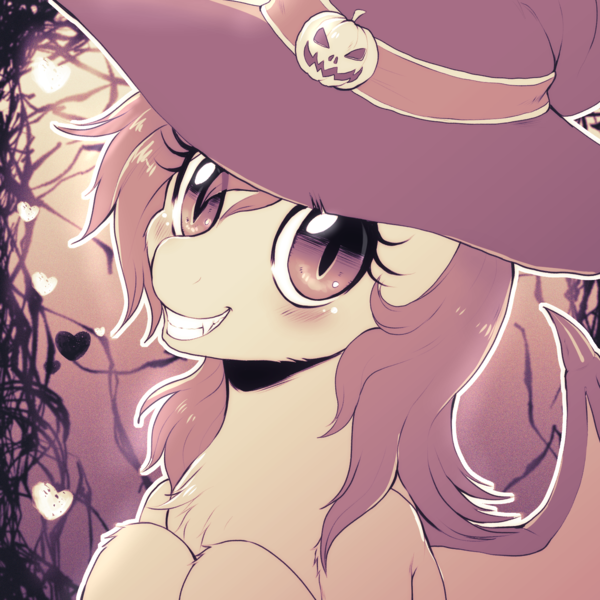 Size: 1500x1500 | Tagged: safe, artist:evomanaphy, derpibooru import, oc, oc:night skies, unofficial characters only, bat pony, pony, bust, halloween, hat, holiday, image, not flutterbat, png, smiling, solo, witch hat