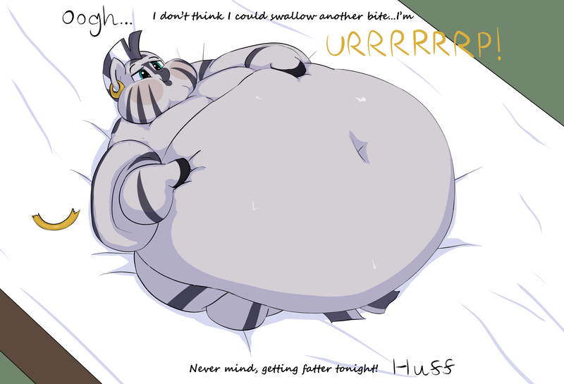 Size: 3002x2044 | Tagged: questionable, artist:lupin quill, derpibooru import, zecora, zebra, series:zecoras dowry (weight gain), bed, bedroom eyes, belly, belly button, belly grab, big belly, bingo wings, blushing, burp, butt, chubby cheeks, dialogue, double chin, fat, fat fetish, feedee, female, fetish, flabby chest, image, large butt, lying down, morbidly obese, obese, on back, on bed, onomatopoeia, panting, plot, png, rolls of fat, solo, solo female, stomach noise, stuffed, sweat, sweatdrop, the ass was fat, thighs, thunder thighs, underhoof, weight gain sequence, zecobese, zecorass