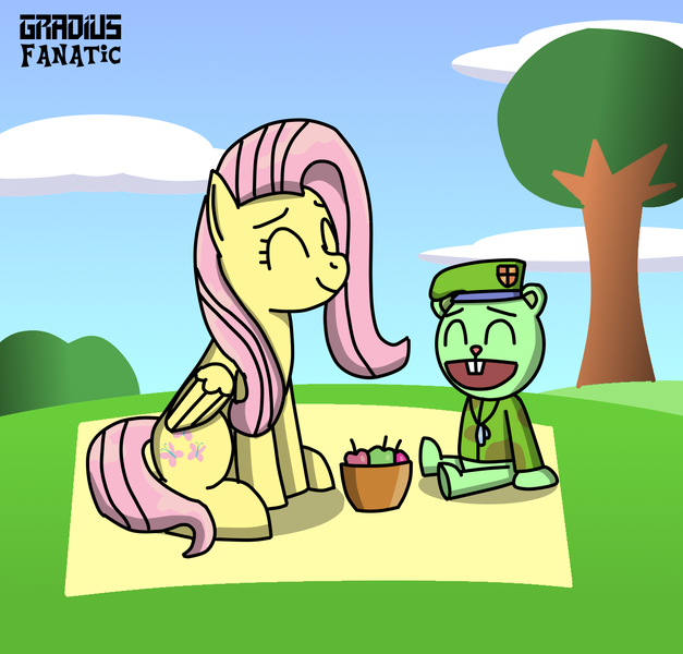 Size: 1200x1148 | Tagged: safe, artist:gradiusfanatic, derpibooru import, fluttershy, pegasus, pony, crossover, female, flippy, happy tree friends, image, male, png