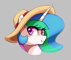 Size: 330x277 | Tagged: safe, artist:thebatfang, derpibooru import, princess celestia, alicorn, pony, aggie.io, bust, female, hat, image, mare, png, portrait, simple background, smiling, solo