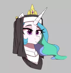 Size: 337x348 | Tagged: safe, artist:thebatfang, derpibooru import, princess celestia, alicorn, pony, aggie.io, bust, clothes, crown, female, gray background, image, jewelry, mare, nun, nun outfit, png, regalia, simple background, solo