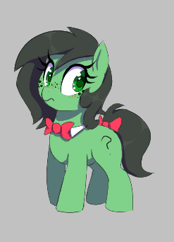 Size: 247x342 | Tagged: safe, artist:thebatfang, derpibooru import, oc, oc:anonfilly, earth pony, pony, aggie.io, blushing, bow, bowtie, cute, female, filly, freckles, gray background, image, png, simple background, solo, tail, tail bow
