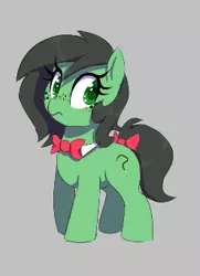 Size: 247x342 | Tagged: safe, artist:thebatfang, derpibooru import, oc, oc:anonfilly, earth pony, pony, aggie.io, blushing, bow, bowtie, cute, female, filly, foal, freckles, gray background, image, png, simple background, solo, tail, tail bow