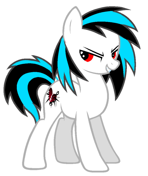 Size: 749x895 | Tagged: safe, artist:zeffdakilla, derpibooru import, oc, oc:notechaser, unofficial characters only, earth pony, pony, base used, black mane, blue mane, cyan mane, evil, grin, image, png, red eyes, simple background, smiling, standing, transparent background, white, white fur