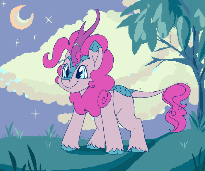 Size: 3600x3000 | Tagged: safe, artist:brainiac, derpibooru import, pinkie pie, kirin, aseprite, female, image, kirinified, pixel art, png, solo, species swap