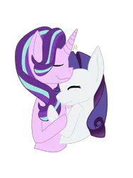 Size: 960x1280 | Tagged: safe, artist:rarityglimmer, derpibooru import, rarity, starlight glimmer, unicorn, curled mane, cute, eyes closed, female, image, lesbian, multicolored mane, pink coat, png, purple mane, shipping, smiling, starity