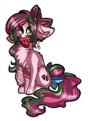 Size: 462x636 | Tagged: safe, artist:tay-niko-yanuciq, derpibooru import, oc, unofficial characters only, earth pony, pony, bow, chest fluff, earth pony oc, food, hair bow, image, png, simple background, tail, tail bow, transparent background, watermelon