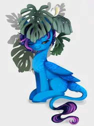 Size: 1051x1400 | Tagged: safe, artist:dammmnation, derpibooru import, oc, unofficial characters only, pegasus, pony, image, leonine tail, one eye closed, pegasus oc, plant, png, simple background, smiling, solo, tail, white background, wings, wink
