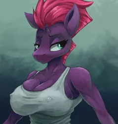 Size: 3912x4096 | Tagged: suggestive, artist:ryanmandraws, derpibooru import, tempest shadow, anthro, big breasts, braless, breast overpour, breasts, busty tempest shadow, clothes, erect nipples, female, image, jpeg, muscles, muscular female, nipple outline, nipples, nudity, solo, solo female, tanktop, temple shadow