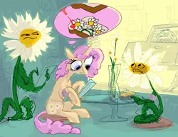 Size: 2732x2093 | Tagged: safe, artist:ja0822ck, derpibooru import, daisy, flower wishes, oc, pony, unicorn, diplomacy, image, lunch, mouth watering, png