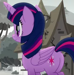 Size: 674x686 | Tagged: safe, derpibooru import, screencap, twilight sparkle, twilight sparkle (alicorn), alicorn, pony, rainbow roadtrip, butt, cropped, image, plot, png, solo