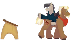 Size: 1280x732 | Tagged: safe, artist:itstechtock, derpibooru import, oc, oc:stoutheart, oc:waxing lyrical, unofficial characters only, pony, image, male, png, simple background, stallion, table, transparent background