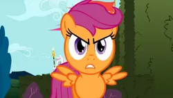 Size: 1280x720 | Tagged: safe, derpibooru import, screencap, scootaloo, pegasus, pony, season 2, the return of harmony, angry, cute, cutealoo, female, filly, foal, gritted teeth, image, looking at you, madorable, narrowed eyes, png, reaction image, solo, spread wings, teeth, wings