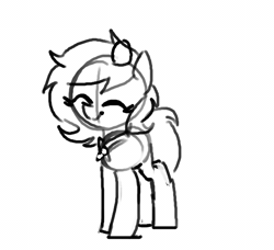 Size: 558x509 | Tagged: safe, artist:plunger, derpibooru import, oc, oc:anonfilly, unofficial characters only, earth pony, pony, animated, dancing, earth pony oc, egg, egg (food), eyes closed, female, filly, food, gif, grayscale, happy, image, monochrome, neckerchief, raised hoof, simple background, smiling, solo, spinning, standing, trotting, trotting in place, underhoof, white background