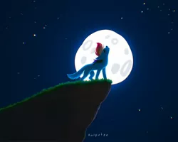 Size: 2048x1638 | Tagged: safe, artist:katputze, derpibooru import, rainbow dash, wolf, awoo, cliff, eyes closed, female, full moon, howling, image, jpeg, moon, night, nose in the air, solo, species swap, wolfified