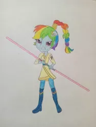 Size: 828x1104 | Tagged: safe, artist:wildguardianangel31, rainbow dash, equestria girls, boots, image, jedi, jpeg, shoes, solo, star wars