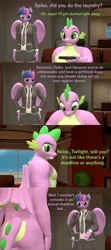 Size: 1920x4320 | Tagged: suggestive, artist:papadragon69, derpibooru import, spike, twilight sparkle, anthro, dragon, 3d, ass, butt, casual nudity, clothed female nude male, comic, couch, dragonbutt, female, gigachad spike, image, male, nudity, older, older spike, png, remote, source filmmaker