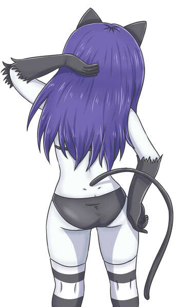 Size: 2005x3505 | Tagged: suggestive, artist:sumin6301, derpibooru import, rarity, equestria girls, ass, away from viewer, butt, cat ears, cat tail, catsuit, high res, image, jpeg, purple hair, raricat, rearity, simple background, stupid sexy rarity, tail, white background