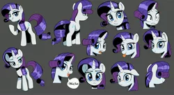 Size: 4096x2247 | Tagged: safe, artist:_ton618_, derpibooru import, rarity, pony, unicorn, commonity, expressions, frown, grin, image, jpeg, looking at you, multeity, raspberry, smiling, smirk, solo, tongue out, wide eyes