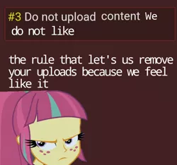 Size: 674x632 | Tagged: safe, banned from derpibooru, deleted from derpibooru, derpibooru import, screencap, sour sweet, derpibooru, equestria girls, image, meta, mouthpiece, not pony related, obligatory equestria girl, op is a duck, op is trying to start shit, png, rules