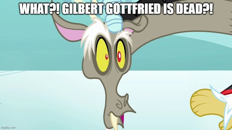 Size: 888x499 | Tagged: safe, derpibooru import, discord, draconequus, keep calm and flutter on, gilbert gottfried, image, jpeg