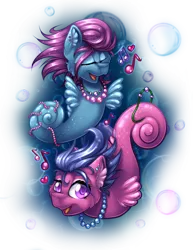 Size: 2550x3300 | Tagged: safe, artist:mychelle, derpibooru import, seawinkle, wavedancer, pony, sea pony, bubble, cute, digital art, ear fluff, eyes closed, female, fins, flowing mane, g1, g1 to g4, g4, generation leap, image, jewelry, looking at you, mare, mermay, music notes, necklace, ocean, open mouth, pearl necklace, png, purple eyes, shoo be doo, simple background, singing, smiling, transparent background, underwater, water, wavedorable, winklebetes