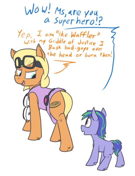 Size: 950x1236 | Tagged: safe, artist:thebathwaterhero, derpibooru import, oc, unofficial characters only, earth pony, pony, clothes, colt, earth pony oc, female, foal, food, image, male, mare, png, waffle