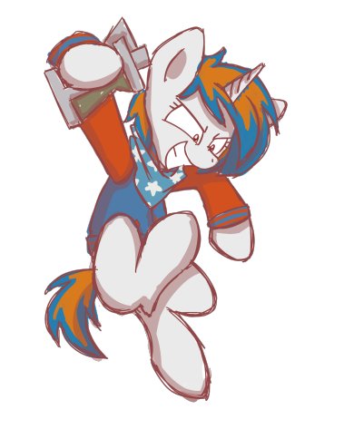 Size: 379x473 | Tagged: safe, artist:sugar morning, derpibooru import, oc, oc:julia minx, unofficial characters only, unicorn, blue mane, clothes, grenade, image, letterman jacket, orange mane, png, red eyes, scarf, simple background, smiling, solo, transparent background, white coat