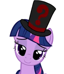 Size: 1237x1417 | Tagged: safe, artist:professorventurer, artist:takua770, derpibooru import, twilight sparkle, badge, hat, image, pitch, png, question mark, simple background, solo, top hat, transparent background