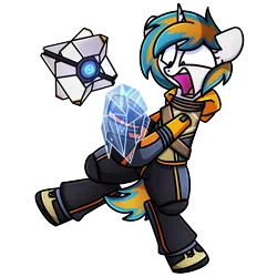 Size: 1240x1240 | Tagged: safe, artist:sugar morning, derpibooru import, oc, oc:julia minx, unicorn, blue mane, destiny (video game), ghost (destiny), ice, image, orange mane, panic, png, red eyes, screaming, solo, summit striker, white coat