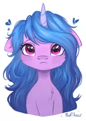 Size: 2894x4093 | Tagged: safe, artist:sofiko-ko, derpibooru import, izzy moonbow, pony, unicorn, bust, cheek fluff, chest fluff, cute, female, g5, heart, high res, image, izzybetes, jpeg, looking at you, mare, sad, sadorable, simple background, sketch, solo, white background