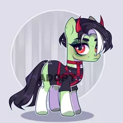 Size: 1280x1281 | Tagged: safe, artist:fenix-artist, derpibooru import, oc, unofficial characters only, earth pony, pony, unicorn, base used, clothes, coat markings, devil horns, earth pony oc, eyelashes, female, frown, horn, horns, image, jpeg, makeup, mare, socks (coat marking), solo, unicorn oc