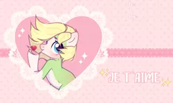 Size: 2000x1200 | Tagged: safe, artist:fenix-artist, derpibooru import, oc, unofficial characters only, earth pony, pony, blowing a kiss, bust, commission, earth pony oc, eyelashes, female, heart, image, mare, one eye closed, png, smiling, solo, underhoof, valentine's day card, wink, ych result