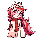 Size: 128x128 | Tagged: safe, artist:hikkage, derpibooru import, oc, oc:rat palette, oc:red palette, pony, unicorn, animated, clothes, curly hair, cute, freckles, gif, horn, image, one eye closed, pose, scarf, unicorn oc, wink