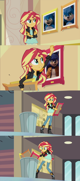 Size: 1920x4320 | Tagged: safe, artist:lance-pizon, derpibooru import, edit, edited screencap, screencap, sunset shimmer, equestria girls, my past is not today, rainbow rocks, female, image, png, solo, solo female, trash can, ugly sonic