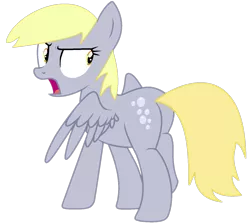 Size: 1350x1211 | Tagged: safe, artist:klewgcg, artist:twilyisbestpone, derpibooru import, derpy hooves, pegasus, pony, annoyed, base used, bubble butt, butt, derpibooru exclusive, female, frown, image, looking at something, looking back, mare, open mouth, plot, png, simple background, solo, spread wings, transparent background, wings