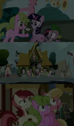 Size: 1280x2160 | Tagged: safe, edit, edited screencap, editor:jerryakiraclassics19, screencap, daisy, flower wishes, lily, lily valley, roseluck, spike, twilight sparkle, dragon, earth pony, pony, unicorn, bridle gossip, the cutie pox, the ticket master, 80s, female, flower, flower trio, image, male, mare, png, shocked, trio, unicorn twilight