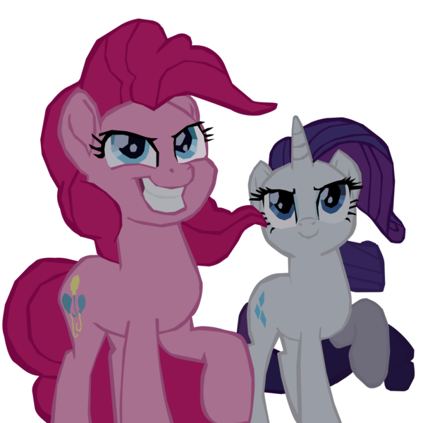 Size: 1280x1280 | Tagged: safe, artist:benpictures1, derpibooru import, pinkie pie, rarity, earth pony, pony, unicorn, my little pony: the movie, cute, diapinkes, duo, duo female, evil grin, female, grin, image, inkscape, mare, png, raised hoof, raribetes, simple background, smiling, transparent background, vector