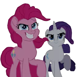 Size: 1280x1280 | Tagged: safe, artist:benpictures1, derpibooru import, pinkie pie, rarity, earth pony, pony, unicorn, my little pony: the movie, cute, diapinkes, duo, duo female, evil grin, female, grin, image, inkscape, mare, png, raised hoof, raribetes, simple background, smiling, transparent background, vector