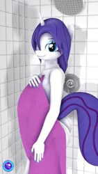 Size: 2160x3840 | Tagged: suggestive, artist:pootanger_sfm, derpibooru import, rarity, anthro, unicorn, 3d, alternate hairstyle, butt, covering, female, image, looking at you, nudity, png, rearity, seductive, seductive look, shower, solo, solo female, source filmmaker, towel, wet, wet mane, wet mane rarity