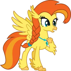 Size: 3587x3615 | Tagged: safe, artist:lightningbolt, derpibooru import, oc, oc:goldenflow, unofficial characters only, classical hippogriff, hippogriff, beak, braid, female, full body, grin, high res, image, png, show accurate, simple background, smiling, solo, spread wings, standing, tail, transparent background, two toned tail, wings