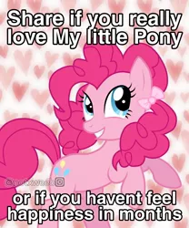 Size: 1052x1264 | Tagged: source needed, safe, derpibooru import, edit, editor:notxweeb, screencap, pinkie pie, pony, brony, dissonant caption, image, jpeg, meme, misspelling, photo, ribbon, sad, smiling, solo, text, welcome to the herd