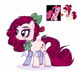 Size: 2024x1879 | Tagged: safe, artist:fenix-artist, derpibooru import, cherry jubilee, pinkie pie, oc, unofficial characters only, pony, bow, eyelashes, female, hair bow, image, jpeg, magical lesbian spawn, mare, offspring, parent:cherry jubilee, parent:pinkie pie, simple background, smiling, white background