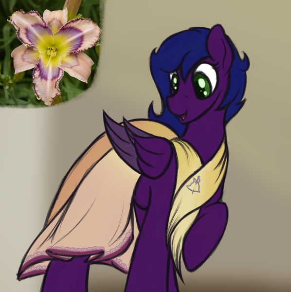 Size: 1346x1350 | Tagged: safe, artist:ahorseofcourse, derpibooru import, oc, unofficial characters only, pegasus, pony, clothes, dress, female, flower, image, mare, png, solo