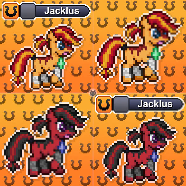 Size: 1280x1280 | Tagged: safe, artist:tony yotes, artist:yotes games, derpibooru import, applejack, oc, oc:jacklus, earth pony, pony, athletic, battle gem ponies, fighter, fighting game, hairtie, image, jpeg, ki, pixel art, pokémon, ponymon, ponytail, rebel, solo, sporty style, stripes