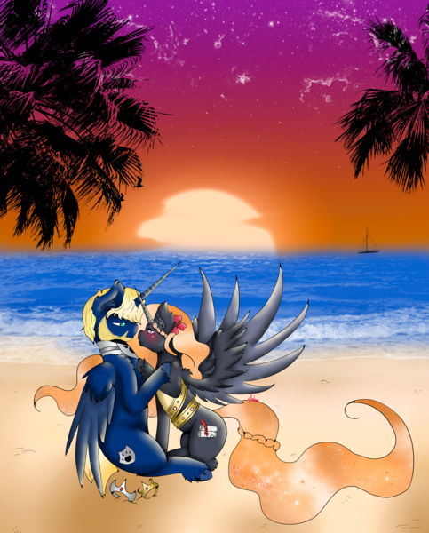 Size: 1980x2462 | Tagged: safe, artist:niniibear, derpibooru import, oc, unofficial characters only, pony, beach, duo, eyelashes, female, image, mare, oc x oc, palm tree, png, shipping, stars, tree, twilight (astronomy)