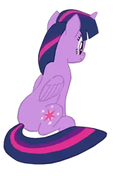 Size: 1280x1918 | Tagged: safe, artist:benpictures1, derpibooru import, twilight sparkle, twilight sparkle (alicorn), alicorn, pony, rainbow roadtrip, butt, cute, female, image, inkscape, looking at something, mare, plot, png, simple background, sitting, solo, transparent background, twiabetes, twibutt, vector